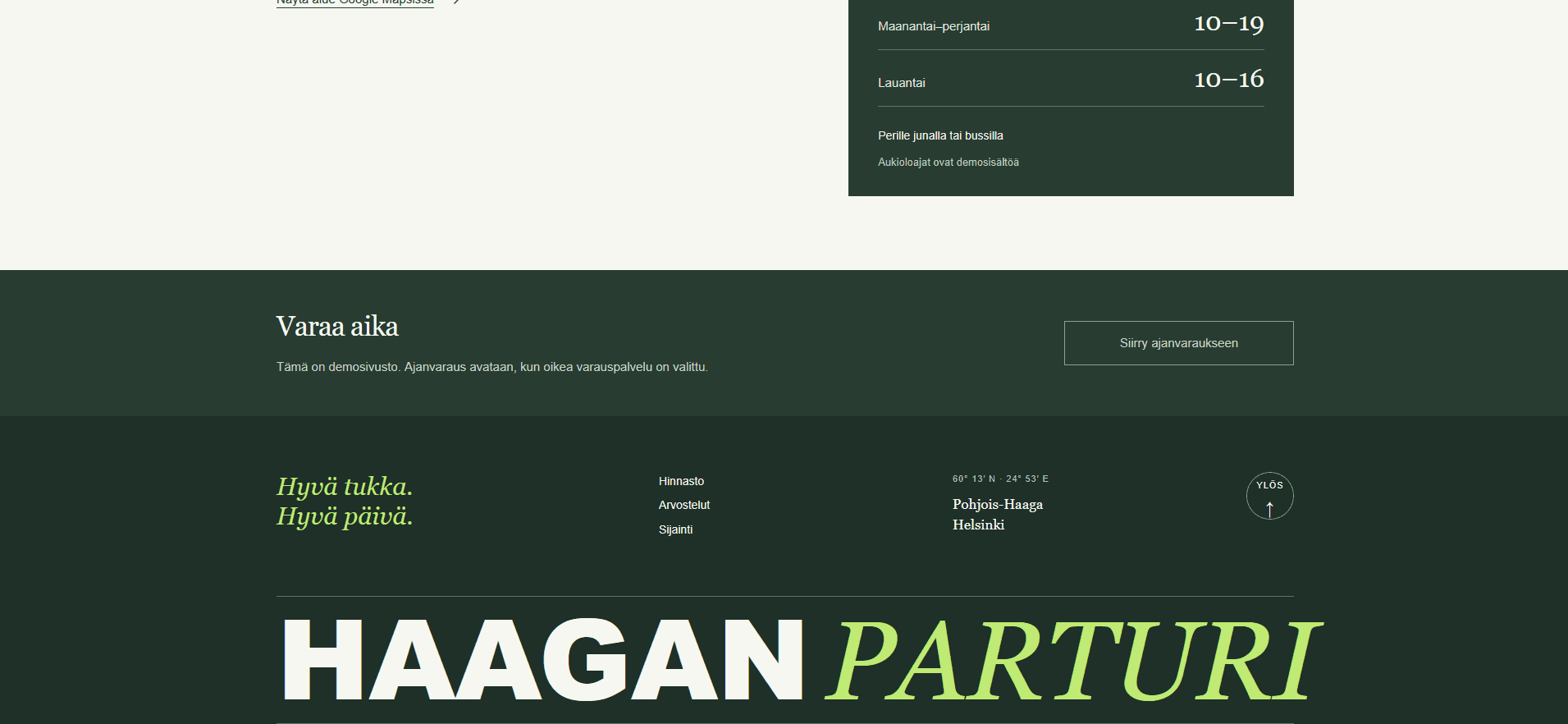 Haagan Parturin ajanvarauskehotus ja alatunniste